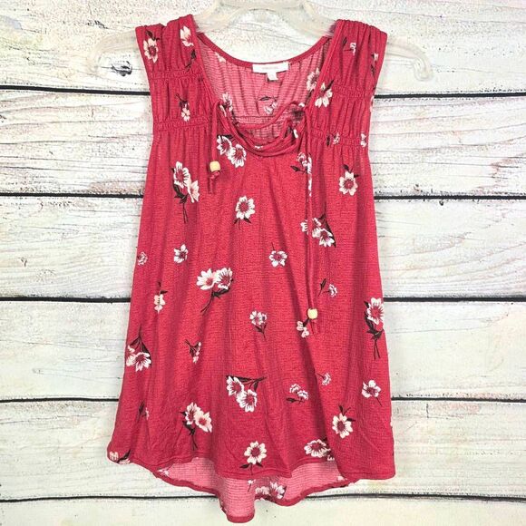 Maurices Red Floral Sleeveless Peasant Top M - Picture 1 of 5